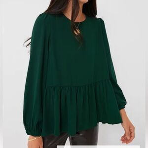 Tuckernuck Pomander Place Hunter Green Carlota Peplum Blouse